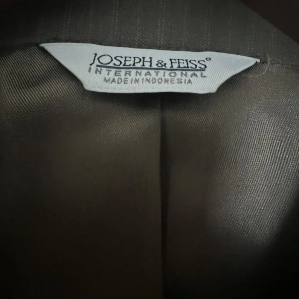 JOSEPH & FEISS  Mens Sport Coat 44 R Brown Pinstripe Wool Jacket Blazer